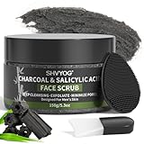 Charcoal Salicylic Acid Face Scrub for Men, Gesichtspeeling für Männer, Reduziert Mitesser, Akne, Verstopfte Poren, Ölkontrolle, Rasurvorbereitung für Männer, Mit Gesichtsreinigungsbürste
