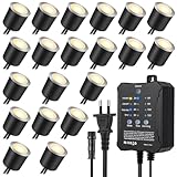 SMY Lighting 20er Dimmbare Terrassen Einbaustrahler LED Aussen, mit Timing und Fotozellensensor, Ø32mm 12V 0,6W Bodeneinbaustrahler Wasserdicht für Garten Holzbrücke Balkon Gehweg, Warmweiß