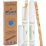 ORINKO Miswak – 100% Natürliche Zahnbürste aus Siwak Holz – Set mit 2 Zahnreinigungsstäben & 2 Schutzhaltern für Weiße Zähne & Mundhygiene