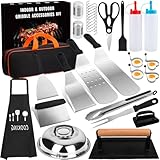 KIMIGO 32 Stücke BBQ Grillbesteck Set,Edelstahl Grillzubehör,Hochwertiges Edelstahl Grill Zubehör Set,Grillbesteck Set,Professionelle Pfannenwender Grill spachtel Zubehör für Teppanyaki und Camping