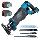 Säbelsäge Akku 32mm Hublänge mit 2 x 5,5Ah Akkus und Ladegerät, Ersatz für Makita DJR186ZK DJR186, Fuchsschwanz Säge Elektrisch Reciprosäge 3500spm, Säbelsäge mit 4 Sägeblätter