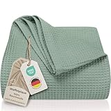 LAYNENBURG Premium Tagesdecke 180 x 220 cm - Waffelpique 100% Baumwolle - leichte Wohndecke Waffeloptik - Baumwolldecke als Bett-Überwurf, Sofa-Überwurf, Couch-Überwurf - Sofa-Decke (Mintgrün)