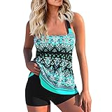 Tankini Damen Zweiteilig Badeanzug Push Up Bademoden Bauchweg Tankini Set Drucken Oberteile Und Badeshorts Badeanzug Beachwear Zweiteiler Mit Pads