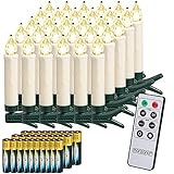 DEUBA® Weihnachtsbaumkerzen LED Kabellos 30er Set Batterie Timer Fernbedienung Echtwachs Optik Lichterkette Weihnachten Flackernd Warmweiß Christbaum