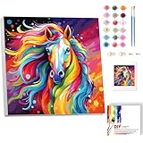 luckyarina Malen nach Zahlen Pferde-Malen nach Zahlen Kinder,Tiere DIY Handgemalt Ölgemälde Kit für Home Wand Dekor Geschenk mit Rahmen 20×20 cm