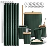 Clara Clark Badezimmer-Set, 20-teilig, mit Duschvorhang-Set, WC-Bürste, Abfalleimer und Seifenspender, Grün