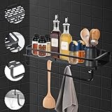 wenrescry Duschregal Ohne Bohren, Badregal mit Ablage, Wandregal Duschablage für Badezimmer, Rostfreier Kohlenstoffstahl, Hohe Belastbarkeit, mit Abnehmbarem Haken, Für Küche & Balkon