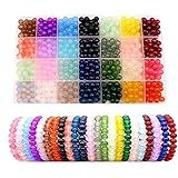 Perlen für Armbänder Erwachsene Kinder 8mm Glasperlen zum Auffädeln Armbänder-Set Armbänder Selber Machen Runde Perlenset Bunte Perlen Set Schmuck Bastelperlen Edelsteinperlen Schmuckperlen