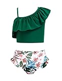 Arshiner Mädchen Bikini Set mit Rüschen Zweiteiliger Badeanzug Kinder Rüschen Tankini Strand Schwimmanzug Badebekleidung 140 Grün