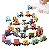 Huxibai Magnetisches Alphabet-Zug-Set, Zahlen-Spielzeugeisenbahnen, Magnetisches Cartoon-Zahlenspielzeug, Buchstaben-Lernspielzeug, pädagogisches Kinderspielzeug für Zuhause, Kindergarten,