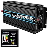 novopal Spannungswandler 12v 230v Reiner Sinus 1000W Kfz Wechselrichter mit 2 EU Steckdose und USB-Anschluss + Fernbedienung + Batteriekabel und Handbuch