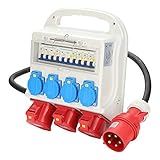 EINFEBEN Stromverteiler Baustromverteiler 2 x CEE 16A 400V+1 x CEE 32A 400V+4 x 230V 5 Polig IP44 Schutzkontaktsteckdosen Wandverteiler Mit Leitung Für Baustelle