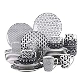 40-teiliges Tafelservice aus Porzellan mit 8 Tellern, Suppentellern, Desserttellern, Schüsseln und Becher-Set