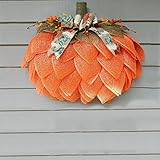 Secondlyt Handmade Fall Pumpkin Wreath, Fall Wreath Pumpkin, Künstlicher Herbstkranz Haustür, Künstlicher Ahorn Tannenzapfen Türkranz für Halloween Erntedank,Herbst-Türkranz für Innen- und Außendekor