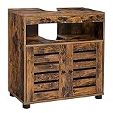 VASAGLE Waschbeckenunterschrank, Badschrank, 60 x 30 x 63 cm, Badezimmerschrank, Aufbewahrungsschrank, Unterschrank mit 2 Lamellentüren, mit verstellbarer Regalebene, vintagebraun BBK04BX