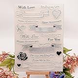 WooYangFun Transparenter Stempel 'Happy Valentine's Day with Love Happy Anniversary' für Kartengestaltung, Dekoration und Scrapbooking, 15 x 21 cm, 21122002