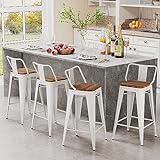 Andeworld 4er Set Tolix Style Thekenhocker Industrie-Metall Barhocker Indoor Outdoor Stapelbar Modern 24 Inch Low Back White Wooden
