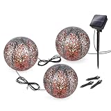 Esotec Solarkugeln Madeira, 3er Set, Silber gebürstet, D=15cm, 2m Solarkugel Lichterkette, Akku, Solarmodul, Erdspieß, Bodenleuchte, Kugelleuchte, Kunststoff, Outdoor, außen, wetterfest 103032
