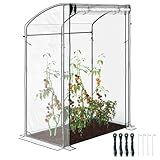 Outsunny Gewächshaus mit Tür Gebogendach Winterfest Foliengewächshaus aus Stahl, Treibhaus für Balkon, Garten, Tomatenhaus 128 x 70 x 170 cm, Tomatengewächshaus für Tomaten, Blumen, Transparent
