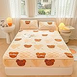 FOREPOTY Bettlaken für Matratzen,Winterliches, verdicktes, gestepptes Bettlaken aus Milchsamt, Warmer Matratzenschoner mit Cartoon-Aufdruck, einfarbige Bettdecke, Bär, 120 x 200 cm (1 Stück)