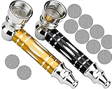 KARAA 2 Pcs Mini Pfeifenhalter Tabak Pfeifen Set aus Metal Zinklegierung mit 10 Edelstahlsiebfiltern als Geschenk für Großeltern Freund (Schwarz/Gelb 7.5cm)
