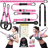 Schlingentrainer, Sling trainer für ein Ganzkörpertraining, Schlingentrainer für zuhause mit Großem Griff Türankerbefestigung Tragtasche, Übungsanleitung for Homegym