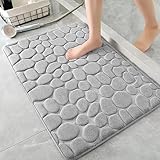 AMFUN Memory Foam Badezimmer Badeteppiche, Memory Schaum Badematte, Waschbar Badematte, 40x60CM Saugfähige Badvorleger, Maschinenwaschbar (Hellgrau)