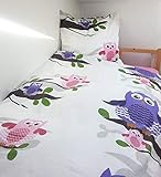Bettwäsche Garnitur 2-TLG.mit Reißverschluss Eulen 135 x 200 cm + 80 x 80 cm