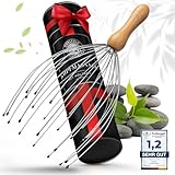 EDELFELD [Das Original] - Kopfmassage Spinne mit 24 Fingern [mit Bambusgriff, Geschenkverpackung & Schleife] - Nachhaltiges Kopfmassagegerät mit Auslegern auf 2 Ebenen - Wohlfühl-Noppen - als Geschenk