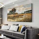 ZESTRILIA Wilderness Meadow Leinwand-Kunst, Wildblumenfeld, Baum, Ölgemälde, Reproduktion, Druck, rustikaler Retro, Vintage-Kunstwerk, Landschaftsbild für Landhaus, Wohnzimmer, Schlafzimmer (50,8 x