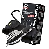 OUTDOOR FREAKZ Outdoor Campingbesteck Klapp-Besteck aus Edelstahl mit Gürteltasche, das Original! (schwarz +)