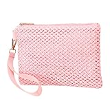 Modische Damen-Geldbörse, gewebt, leicht, Strand, Urlaub, Umschlag, einfarbig, Stroh, Reißverschluss, Handtasche, Geldbörse, modische Handgelenk-Clutch, a, One Size