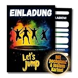 HIDEBLOOM Jump Party Einladungskarten Kindergeburtstag Junge - 12 Stück - DIN A6 (10,5 cm x 14,8 cm) - Einladungskarten Kindergeburtstag Mädchen - Einladung Jump Party - Geburtstagseinladung Jumphouse