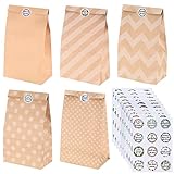 20 STK Papiertüten Kindergeburtstag Tüten, Geschenktüten Kraftpapiertüten, Braun Beutel Papier Tüten, Geschenk Tüten für Adventskalender Tüten, Hochzeit Verpackungstüten, mit 48 Aufkleber