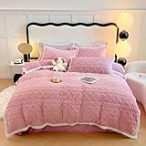 guoiooi Grünes Bettdeckenset Queen 2026, verdickter, weicher, Flauschiger Wintersamt, einfarbig, 4-teiliges Bettwäscheset mit Laken und Kissenbezügen(Pink,79x87/KING)