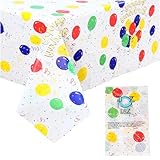 Kisstta 137 X 274cm Party Tischdecke, Wiederverwendbar Tischdecke Geburtstag, wasserdichte Plastik Tischdecke, Bunte Luftballons Geburtstag Tischdecke für Party und Geburtstag