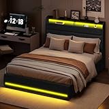 VixorLuilith Hydraulisches Stauraumbett 160×200 cm, modernes Polster-Doppelbett mit LED, praktischer Bettrahmen mit Stauraum und Lattenrost, PU, ​​ohne Matratze (Schwarz, 160x200cm)