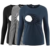 Love2Mi 3er Pack Damen Stillshirt Gerippte Langarm stilltops Doppellagige Umstandsmode Tshirt Umstandskleidung