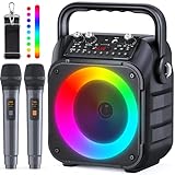 Wowstar Karaoke Maschine mit 2 Mikrofone, Tragbaren Bluetooth Lautsprecher Box für Erwachsene/Kinder mit Lichteffekte, Unterstützt TF/USB, FM, Rec, AUX in, TWS für Party, Geburtstag