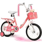 BODIOO 14 Zoll Kinderfahrrad Fahrrad für Mädchenmit und Jungen Stützrädern & verstellbarem Sattelfür Spielrad mit Korb & Klingel Fahrer von 94 bis 107 cm-Rosa