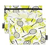 Kcldeci Tennisschläger auf Blots 3-Ring-Federmäppchen mit Reißverschluss für 3-Ringbinder, Federmäppchen mit transparentem Fenster für Bürobedarf, 2 Stück, Mehrfarbig, 9.8*7*0.1inch/ 25*18*0.5cm