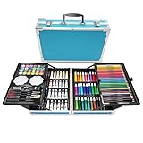Halobios Kunstset, 144-teiliges Deluxe-Malset im Aluminium-Kunstkoffer mit Aquarellstiften, Buntstiften, Farben, Ölpastellen, Mal- und Zeichenbedarf, Geschenk für Künstler und Erwachsene