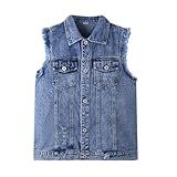 ELUCKFACE Ärmellose Jeansjacke für Kinder, Jungen, schwarz, blau, Denim, Motorrad, Biker, Jeans, Alter 7–14 Jahre, Denim Blau, 13-14 Jahre