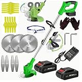 Akku-Rasentrimmer, batteriebetriebener Rasentrimmer mit 24 V, elektrischer Rasentrimmer ohne Kabel,mit 3 Arten von Klingen, 3 in 1 Verstellbarer Kopf und Teleskopgriff (Grün)