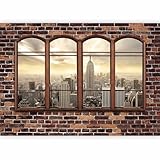 murando - Vlies Fototapete Fenster nach New York 350x256cm Foto Tapete Wohnzimmer Vliestapete XXL Motivtapeten Bildtapete 3d Effekt Wand Dekoration - New York Fenster NY City Stadt d-A-0055-a-a