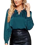 Seidenbluse Damen Oberteile，Langarm Blusemit Dekorativen Kette Festliche Blusen Elegant Satin Shirt Hemdbluse Party Oberteile Arbeitshemd Seiden Business Outfit Satin Bluse