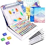 Gunsamg 120 Professionelles Aquarellfarben Set,Einschließlich 12 Fluoreszierende Farben,6 Macron-Farben und 36 Metallic Aquarellfarben,Perfekte Aquarell-Sets für Künstler und Erwachsene