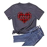 Langarmshirt Damen Locker Damen O-Neck Cute Love Heart Print Causal All- Kurzarm T-Shirt Tops für Liebhaber