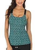 PANAX Damen Tankini Oberteil mit integriertem BH - Bademode, Badeanzug, Strandbekleidung, Swimwear Mode, Beachwear, Sporttop für Frauen, Alltags Tanktop (Nur Tankini Oberteil) Dunkelgrün, Größe M