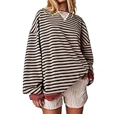 Gestreift Tops Modisch Lässige Oberteile Jumper Farbblock Langarmshirt Bluse Elegant Sweatshirt für Damen 6